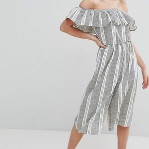 NWT Striped Bardot Frill Detail Jumpsuit - ASOS
